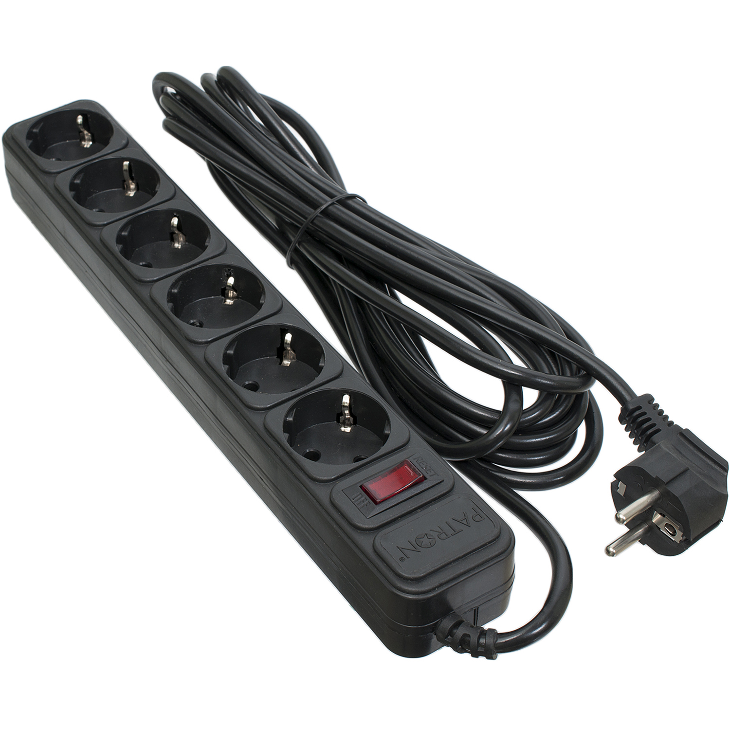 Фільтр мережевий 6 розеток, 5 м, чорний, 3*1мм2 Patron (SP-1065)